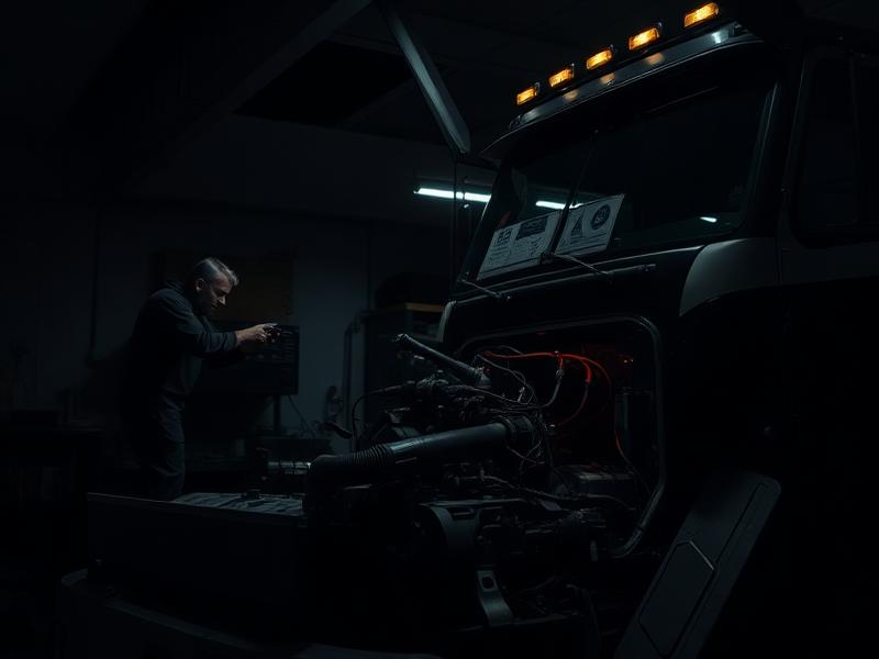 Mechanic servicing a truck engine