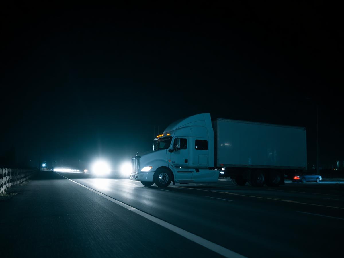 Obsidian Lightning semi truck on a highway at night